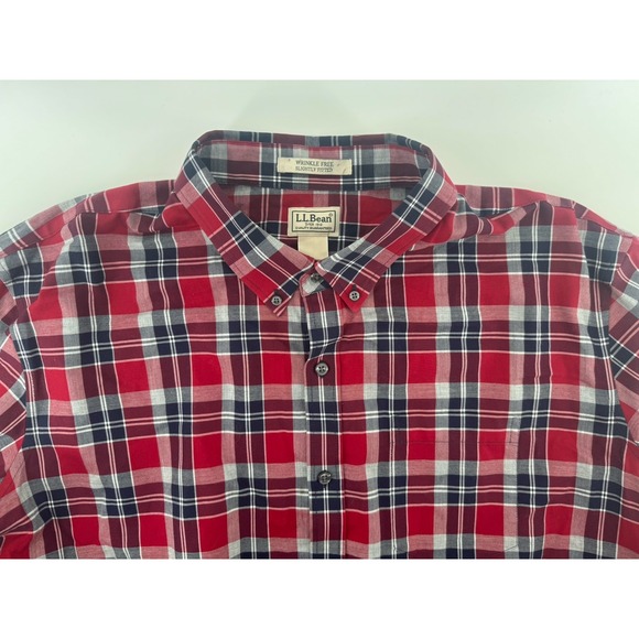 LL Bean  Shirt 2XL Tall Cotton Plaid Button Up Slightly Fitted  Wrinkle Free - Picture 7 of 8